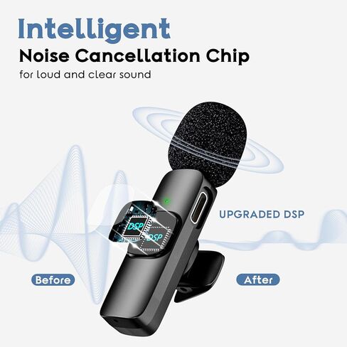 Mini Wireless Lavalier Microphone for iPhone, iPad, Android Phone, Clip on Omni Lav Mic for Video Recording, Tiktok, YouTube, Vlog - Noise Reduction Lapel USB C Bluetooth Mic for Recording in Saudi Arabia