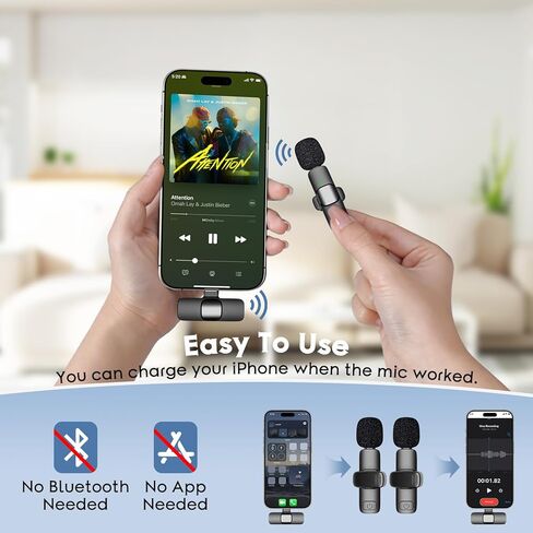 Mini Wireless Lavalier Microphone for iPhone, iPad, Android Phone, Clip on Omni Lav Mic for Video Recording, Tiktok, YouTube, Vlog - Noise Reduction Lapel USB C Bluetooth Mic for Recording in Saudi Arabia