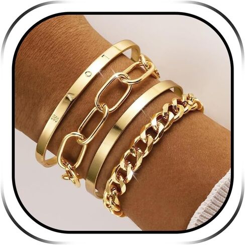 choice of all Chunky Gold Bracelet Stack Cuff Bangles for Women Trendy Non Tarnish Dainty Silver Chain Bracelet Layered Snake Chain Cuban Link Bracelet Pack for Women 2025 in Saudi Arabia