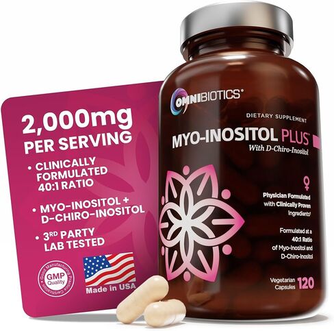 Myo-Inositol & D-Chiro Inositol Supplement with 40:1 Ratio for Hormone Balance for Women - Women Supplement to Support Reproductive Health & Ovarian Function. Non-GMO - 120 Vegan Capsules in Kuwait