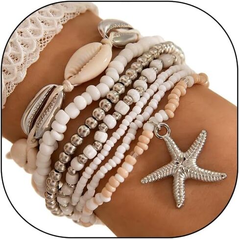 Boho Shell Beaded Bracelet Set for Women Shell Bracelets Stackable Beach Summer Bracelets Cute Beaded Jewelry in Kuwait