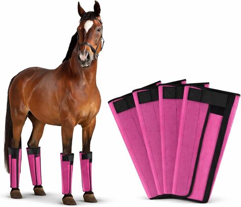 مجموعة من 4 أحذية طيران للخيول، أحذية طيران للخيول مع خياطة معززة، شريط لاصق وحلقة عريض للغاية قابل للتعديل لملاءمة آمنة، أغطية أرجل شبكية قابلة للتنفس للحصان (4 عبوات، برتقالي) in Kuwait
