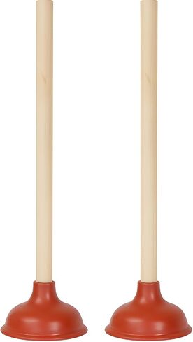 Bexter 19-Inch Toilet Plunger, Pack of 2 – Wooden Handle & Heavy-Duty Rubber Cup for Toilets, Sinks & Drains – Auburn in Kuwait