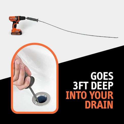 استنزاف الثعبان، 91.44 سم، مرفق مثقاب كهربائي، مزيل انسداد الشعر لحوض الحمام وحوض الاستحمام، من الفولاذ المقاوم للصدأ، أسود مطفي in Kuwait