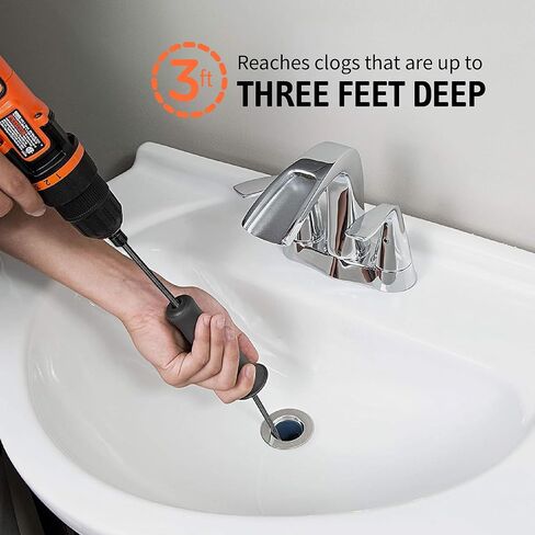 استنزاف الثعبان، 91.44 سم، مرفق مثقاب كهربائي، مزيل انسداد الشعر لحوض الحمام وحوض الاستحمام، من الفولاذ المقاوم للصدأ، أسود مطفي in Kuwait