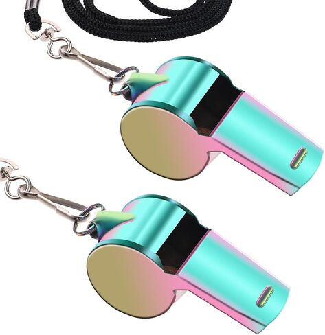 2 Pack Coaches Whistle with Lanyard Stainless Steel Coach Sports Whistles Rainbow Coach Whistles Loud Crisp Sound Whistle for Teachers Coaches Referees Emergency in Saudi Arabia