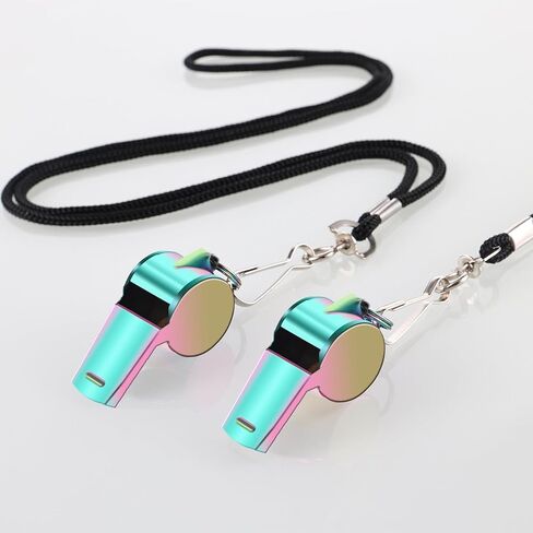 2 Pack Coaches Whistle with Lanyard Stainless Steel Coach Sports Whistles Rainbow Coach Whistles Loud Crisp Sound Whistle for Teachers Coaches Referees Emergency in Saudi Arabia