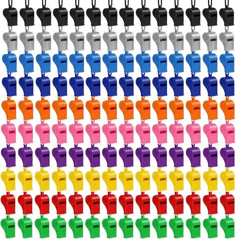 Kingdder 120 Pcs Plastic Whistles with Lanyards Bulk Colorful Loud Training Sports Whistle for Coaches Referees Birthday Party Goody Bag Fillers Games Survival Emergency in Saudi Arabia