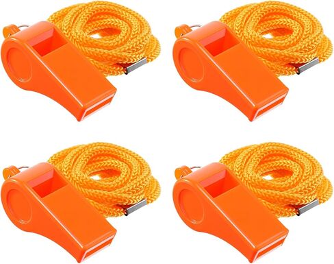 4 Pcs Super Loud Sport Whistle with Lanyard, Orange Coach Whistles High-Pitched Emergency Whistle Loud 120dB Plastic Whistles for Boating, Swimming, Kayaking, Water Survival, Hiking, Camping in Saudi Arabia