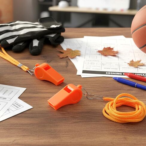 4 Pcs Super Loud Sport Whistle with Lanyard, Orange Coach Whistles High-Pitched Emergency Whistle Loud 120dB Plastic Whistles for Boating, Swimming, Kayaking, Water Survival, Hiking, Camping in Saudi Arabia