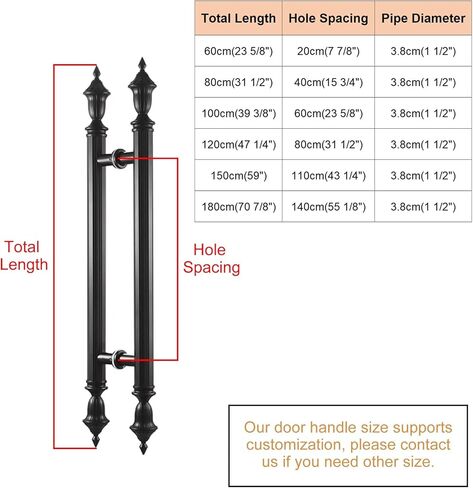 مقبض باب عتيق مزدوج الجوانب - زجاج أسود أنيق للاستحمام والمنزل والمكتب والأبواب المنزلقة التجارية - أجهزة متينة مقاس 150 سم (59 بوصة) in Kuwait