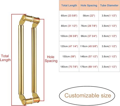 مقبض باب تجاري عالي التحمل، مقابض سحب دفع حديثة من الفولاذ المقاوم للصدأ 304 للفنادق والمكاتب والأبواب الزجاجية - لمسة نهائية ذهبية، 100 سم (39 3/8 بوصة) in Kuwait