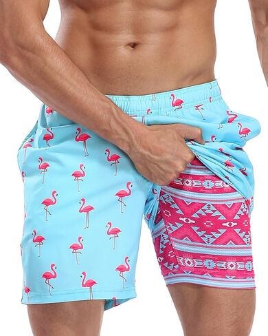 رجال السباحة رجال مع بطانة ضغط ، شورتات السباحة الجافة 7 بوصة ، شورتات على متن ، ملابس السباحة على الشاطئ in Kuwait