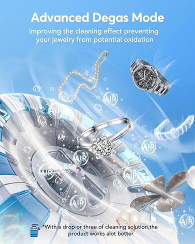 منظف ​​المجوهرات بالموجات فوق الصوتية - منظف حلقي 550 مل (19 أونصة) مع وظيفة ديغا، وضعان للوقت، آلة تنظيف المجوهرات 48 كيلو هرتز للنظارات وأطقم الأسنان والمثبات والقلائد والساعة (أبيض) in Kuwait