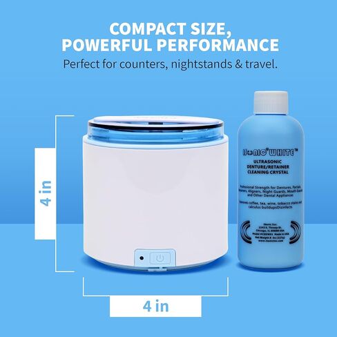 منظف ​​iSonic المحمول بالموجات فوق الصوتية + مجموعة مزيج مسحوق التنظيف الكريستالي لأطقم الأسنان والمصففات والمثبتات - نظام تنظيف عميق للبقع والروائح وإزالة التراكمات in Kuwait