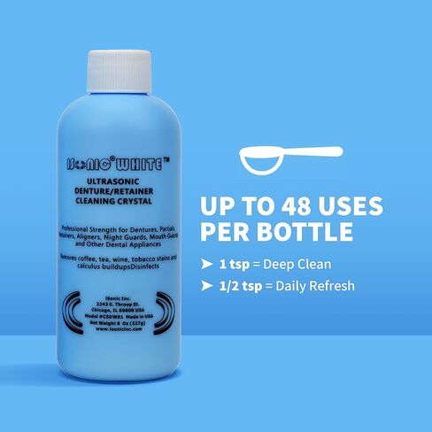 منظف ​​iSonic المحمول بالموجات فوق الصوتية + مجموعة مزيج مسحوق التنظيف الكريستالي لأطقم الأسنان والمصففات والمثبتات - نظام تنظيف عميق للبقع والروائح وإزالة التراكمات in Kuwait