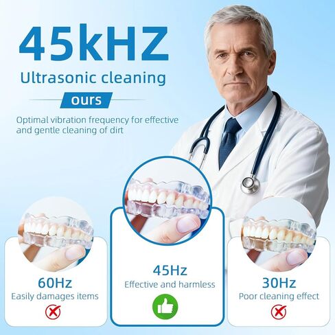 منظف ​​بالموجات فوق الصوتية، آلة تنظيف المثبات بالموجات فوق الصوتية 45 كيلو هرتز مع ثلاثة أوضاع، فرشاة أسنان، مجوهرات، خواتم وأكثر، أسود in Kuwait