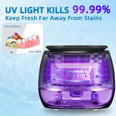 منظف ​​بالموجات فوق الصوتية، آلة تنظيف المثبات بالموجات فوق الصوتية 45 كيلو هرتز مع ثلاثة أوضاع، فرشاة أسنان، مجوهرات، خواتم وأكثر، أسود in Kuwait