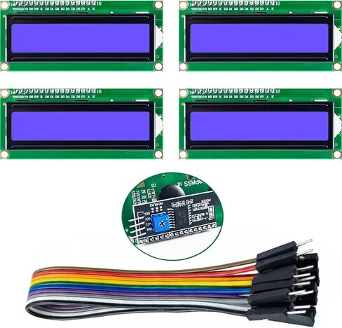 4PCS I2C IIC 1602 LCD Display Module 16x2 Character Serial LCD Screen with Blue Backlight & PCF8574 for Ar duino Rasp Berry P i STM 32 DIY Projects Electrical Internet of Things in Kuwait