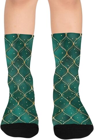 جوارب المشي لمسافات طويلة بطباعة شبكية زمردية - جوارب شتوية حرارية سميكة دافئة للأولاد والبنات للمدرسة، والارتداء اليومي والأنشطة الخارجية in Kuwait