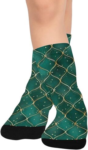 جوارب المشي لمسافات طويلة بطباعة شبكية زمردية - جوارب شتوية حرارية سميكة دافئة للأولاد والبنات للمدرسة، والارتداء اليومي والأنشطة الخارجية in Kuwait