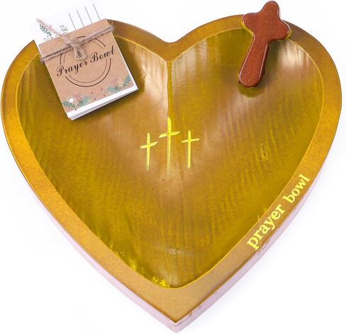 Resin Heart Prayer Bowl with 24 Prayer Cards, Handcrafted with Holding Pocket Cross, Christmas Home Decor (White 9 x 9 x 1.1') in Kuwait