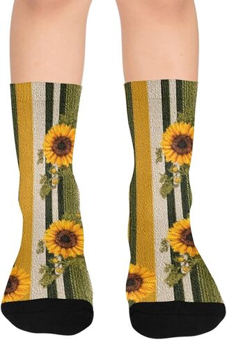 جوارب المشي لمسافات طويلة بطبعة زهور مخططة من Sunny - جوارب شتوية حرارية سميكة دافئة للأولاد والبنات الصغار للمدرسة، والارتداء اليومي والأنشطة الخارجية in Kuwait