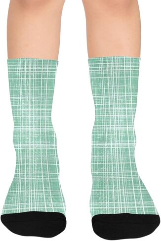 جوارب المشي لمسافات طويلة باللون الأخضر بطبعة شبكة النعناع - جوارب شتوية حرارية سميكة دافئة للأولاد والبنات للمدرسة، والارتداء اليومي والأنشطة الخارجية in Kuwait