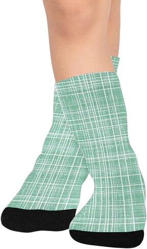 جوارب المشي لمسافات طويلة باللون الأخضر بطبعة شبكة النعناع - جوارب شتوية حرارية سميكة دافئة للأولاد والبنات للمدرسة، والارتداء اليومي والأنشطة الخارجية in Kuwait