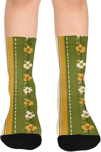 جوارب Sunny Stripe Flower Green للتنزه سيرًا على الأقدام - جوارب شتوية سميكة دافئة للأولاد والبنات الصغار للمدرسة، والارتداء اليومي والأنشطة الخارجية in Kuwait