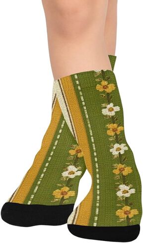 جوارب Sunny Stripe Flower Green للتنزه سيرًا على الأقدام - جوارب شتوية سميكة دافئة للأولاد والبنات الصغار للمدرسة، والارتداء اليومي والأنشطة الخارجية in Kuwait