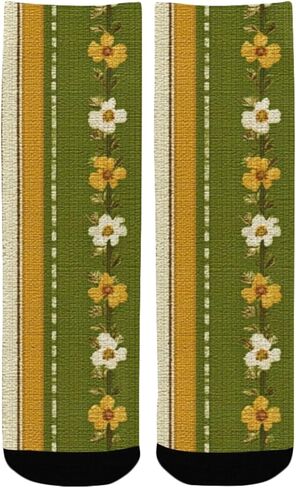 جوارب Sunny Stripe Flower Green للتنزه سيرًا على الأقدام - جوارب شتوية سميكة دافئة للأولاد والبنات الصغار للمدرسة، والارتداء اليومي والأنشطة الخارجية in Kuwait