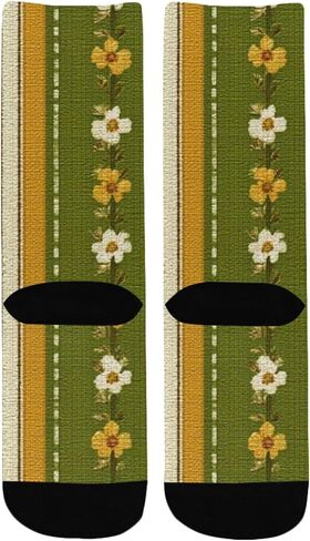 جوارب Sunny Stripe Flower Green للتنزه سيرًا على الأقدام - جوارب شتوية سميكة دافئة للأولاد والبنات الصغار للمدرسة، والارتداء اليومي والأنشطة الخارجية in Kuwait