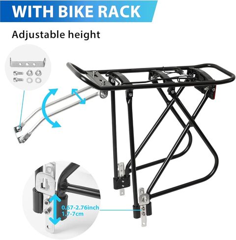 حامل الدراجة الخلفي YEEGO DIRECT مع سلة، سلة دراجة خلفية قابلة للفصل وقابلة للتعديل، رف شحن الدراجة مع غطاء مقاوم للماء 26 لتر وشبكة شحن ودراجات مقاس 24 بوصة - 27.5 بوصة و700 سي in Kuwait