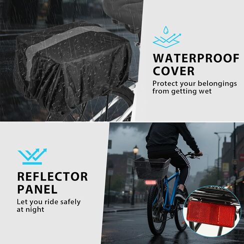 حامل الدراجة الخلفي YEEGO DIRECT مع سلة، سلة دراجة خلفية قابلة للفصل وقابلة للتعديل، رف شحن الدراجة مع غطاء مقاوم للماء 26 لتر وشبكة شحن ودراجات مقاس 24 بوصة - 27.5 بوصة و700 سي in Kuwait