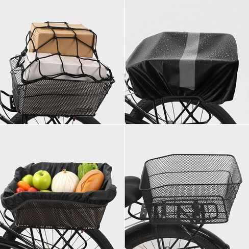 حامل الدراجة الخلفي YEEGO DIRECT مع سلة، سلة دراجة خلفية قابلة للفصل وقابلة للتعديل، رف شحن الدراجة مع غطاء مقاوم للماء 26 لتر وشبكة شحن ودراجات مقاس 24 بوصة - 27.5 بوصة و700 سي in Kuwait