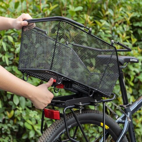 Rear Bike Basket with Quick Release – Large Capacity Bicycle Rear Rack Basket with Cargo Net & Waterproof Cover, Heavy Duty Steel Wire Carrier for Groceries, Commuting, E-Bike in Saudi Arabia