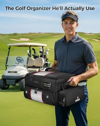 YOREPEK Upgraded Golf Trunk Organizer, Christmas Gifts for Golfers, with Removable Insulated Pouch&Dust-Proof Protective Layer, Multi-Compartment fits 2 Pairs of Shoes, Golf Accessories in Saudi Arabia