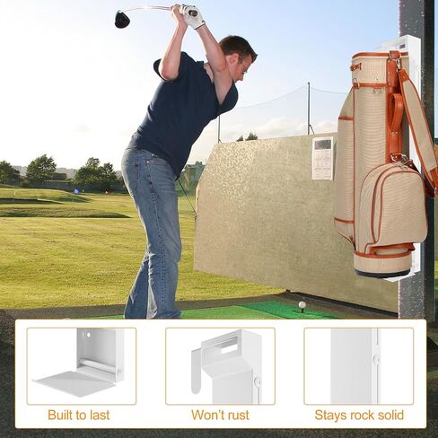 حامل حقيبة جولف مثبت على الحائط من الدرجة السياحية - رف تخزين حقيبة جولف مثبت على الحائط، تصميم أنيق ممتاز للمرآب/كهف الرجل (أبيض) in Kuwait