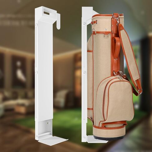 حامل حقيبة جولف مثبت على الحائط من الدرجة السياحية - رف تخزين حقيبة جولف مثبت على الحائط، تصميم أنيق ممتاز للمرآب/كهف الرجل (أبيض) in Kuwait