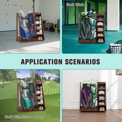 Golf Bag Organizer for Garage, Wooden Golf Clubs Storage Rack Fit 2 Golf Bags, Golf Trunk Organizer for Car Garage Club Shed Basement, Brown in Saudi Arabia