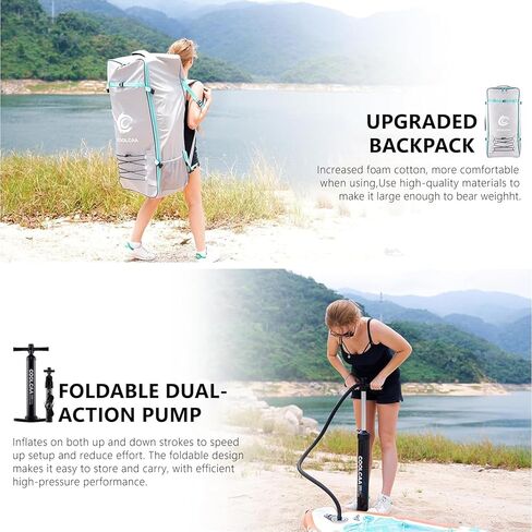 COOLCAA Dolphin Inflatable Paddle Board, Extra Wide & Stable SUP for Family and Beginners, Versatile for Water Activities, with Complete Accessories & Backpack in Saudi Arabia