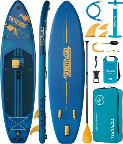 لوح مجداف واقف مقاس 11 × 34 بوصة من UPWELL، لوح SUP للبالغين والمراهقين، لوح SUP قابل للنفخ مع ملحقات ممتازة، حقيبة ظهر سعة 120 لتر، مجداف، مقود، مضخة يدوية، زعانف in Kuwait