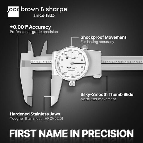 Brown & Sharpe 6-Inch Dial Caliper – Precision Stainless Steel Measuring Tool, White Dial, 0.001" Resolution, Hardened Construction, Shockproof Movement in Saudi Arabia