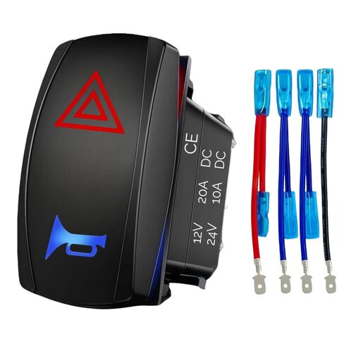 تحذير من المخاطر (الإغلاق) والقرن (لحظي) مفتاح الروك، 12 فولت 24 فولت 7 دبوس DPDT ON-Off-(ON) مفتاح تبديل مقاوم للماء، مع إضاءة خلفية LED للسيارة البحرية RV ATV Truck Yacht Ship Motorcycle (بدون لوحة) in Kuwait