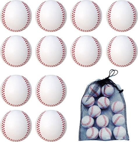 12 حزمة من كرات البيسبول الرغوية كرات البيسبول الناعمة مع حقيبة شبكية للاعبين المراهقين، تدريب الكرة الرياضية، كرة الضرب الآمنة، الضرب والميدان في الأماكن المغلقة والخارجية باللون الأبيض in Kuwait