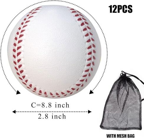 12 حزمة من كرات البيسبول الرغوية كرات البيسبول الناعمة مع حقيبة شبكية للاعبين المراهقين، تدريب الكرة الرياضية، كرة الضرب الآمنة، الضرب والميدان في الأماكن المغلقة والخارجية باللون الأبيض in Kuwait