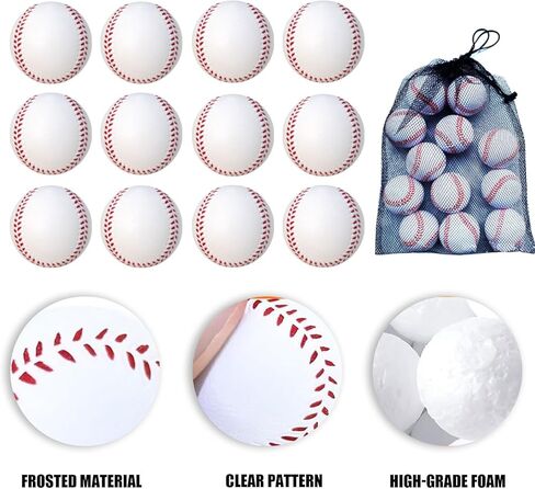 12 حزمة من كرات البيسبول الرغوية كرات البيسبول الناعمة مع حقيبة شبكية للاعبين المراهقين، تدريب الكرة الرياضية، كرة الضرب الآمنة، الضرب والميدان في الأماكن المغلقة والخارجية باللون الأبيض in Kuwait