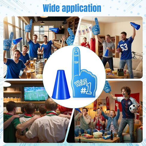 12 قطعة من الأصابع الإسفنجية العملاقة 18 بوصة ومكبر صوت بلاستيكي أزرق مقاس 8 بوصة، نحن رقم 1 في يد التشجيع الإسفنجية لجميع أنواع الأحداث الرياضية والألعاب والأنشطة الخارجية والمدارس والملاعب in Kuwait
