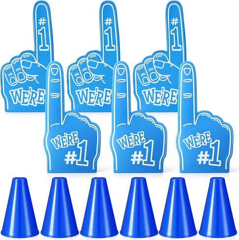 12 قطعة من الأصابع الإسفنجية العملاقة 18 بوصة ومكبر صوت بلاستيكي أزرق مقاس 8 بوصة، نحن رقم 1 في يد التشجيع الإسفنجية لجميع أنواع الأحداث الرياضية والألعاب والأنشطة الخارجية والمدارس والملاعب in Kuwait